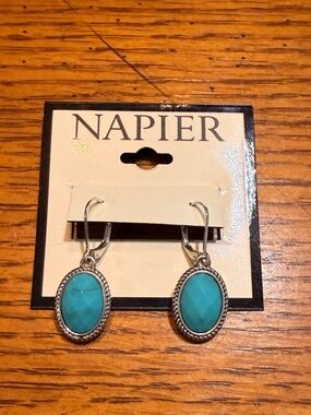 Napier Turquoise Oval Drop Earrings - Silver Tone